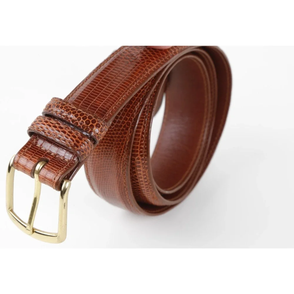 Coach Vintage Cognac Brown Lizard Embossed Leather Belt Brass Buckle Size 36 90